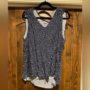 Navy Patterned Sleeveless Blouse